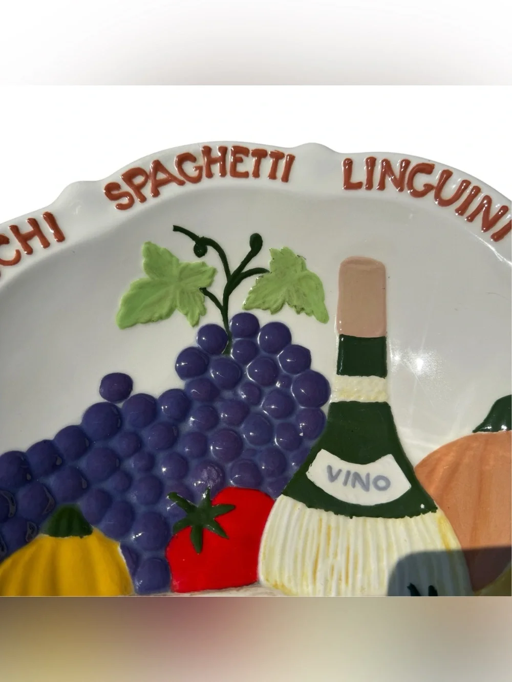 Hand Painted Italian Pasta Serving Bowl 13” Grapes Wine Tuscan Kitchen Decor